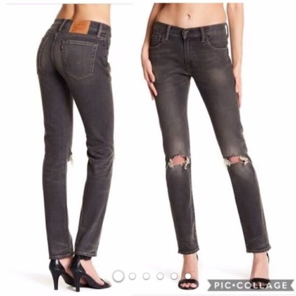 NWT Levi’s 505C Grey Jeans Ripped Straight Leg Distressed Denim Size 25 - Picture 1 of 7